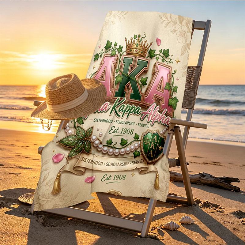 Alpha Kappa Alpha Print Beach Towel Design, Soft, Lightweight. for Home Bathroom, Spa, Pool, Yoga, Surfing, Camping, Gift for Family, Friend