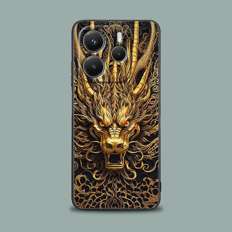 Phone Case for Xiaomi Redmi 15C 14C 12C 13C Redmi Note 15 14 13 12 11 10 Pro Plus 5G 12S Silicone Cover Cute Black White Dragon