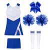Kids Girls Dance Outfit Round Neck Sleeveless Dress with Shorts Bowknot Headwear Hand Flowers Socks Cheerleading Uniform Outfits