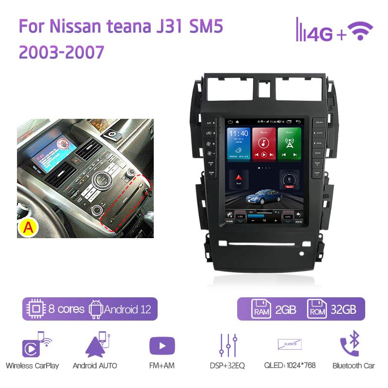 

10.4 For Nissan Teana J31 SM5 2003-2007 Navigation Car Multimedia Player GPS Radio Android12 8+128G 8Core CarPlay 4G 360Camera