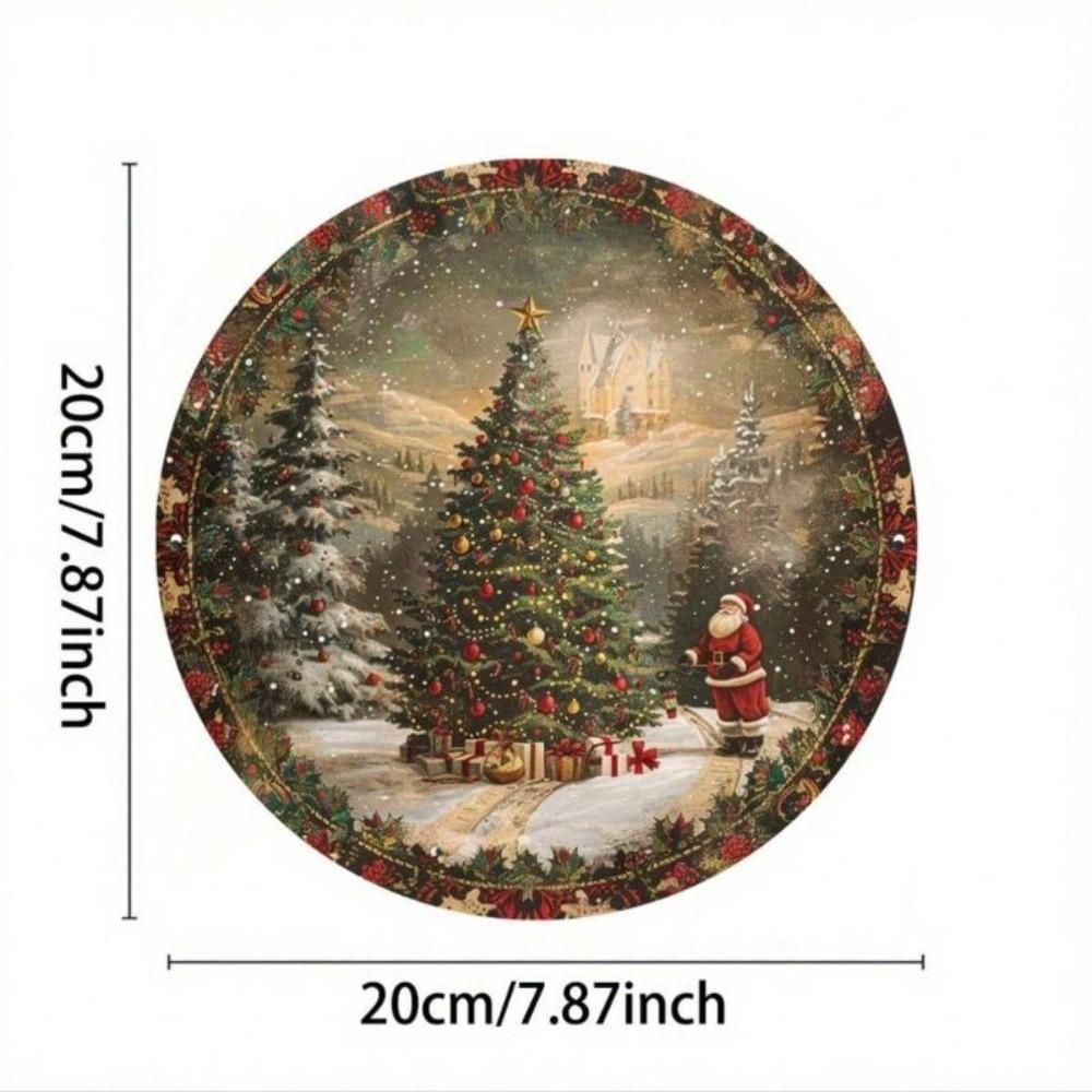 Retro Christmas Tin Sign Santa Claus Snow Scene Metal Wall Art 20x20cm