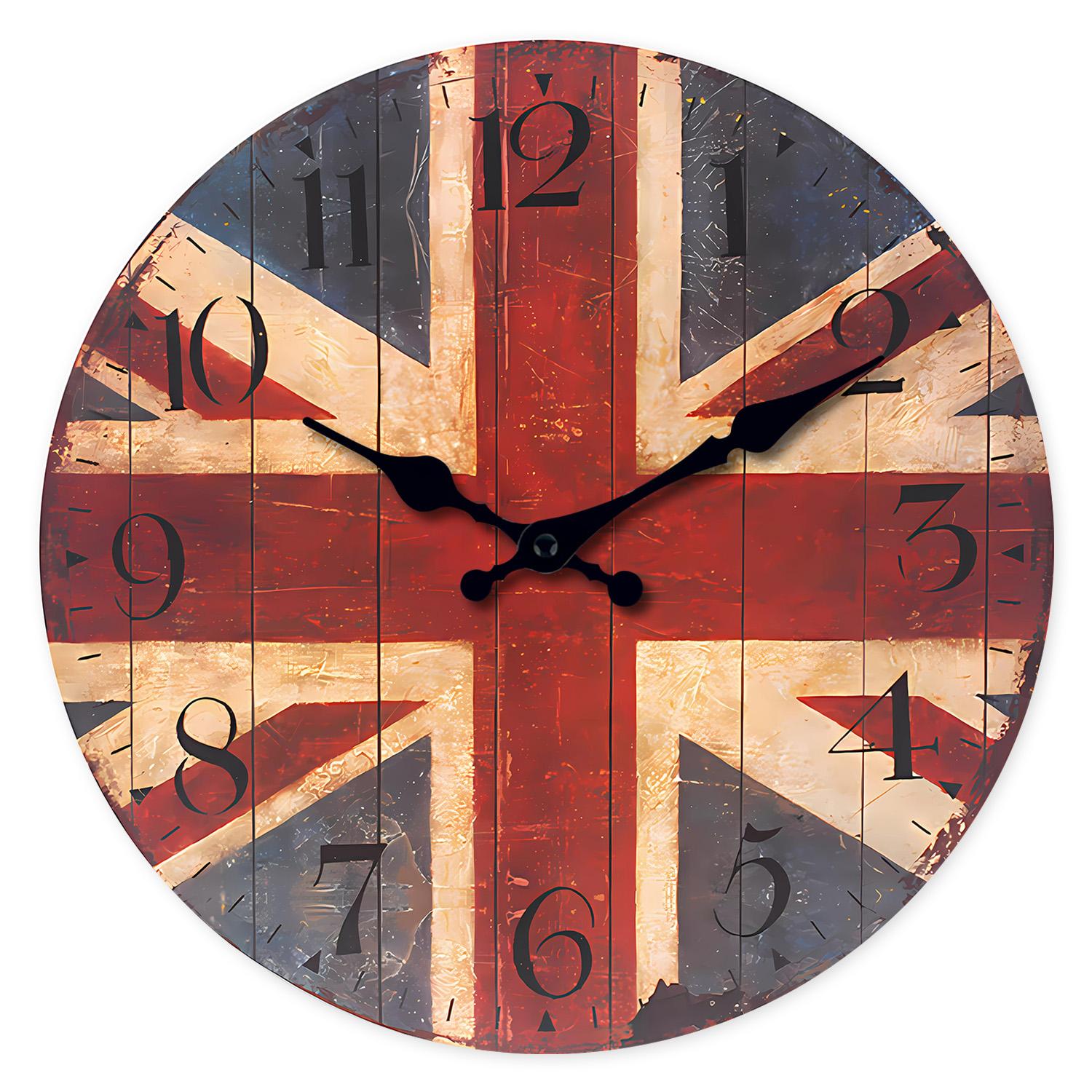Yto Toy Superior-Grade Vintage High-Standard British High-Standard Flag Premium-Quality Pattern Superior-Grade Wooden First-Class Wall Top-Grade Clock