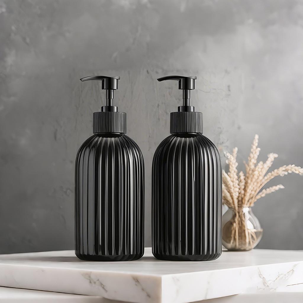 Distributeur de Savon Liquide à Bande de 500 ml avec Pompe avec Plateau Gel Douche Pour Salle de Bain Bouteille Rechargeable Shampoing Après-shampoing Lotion