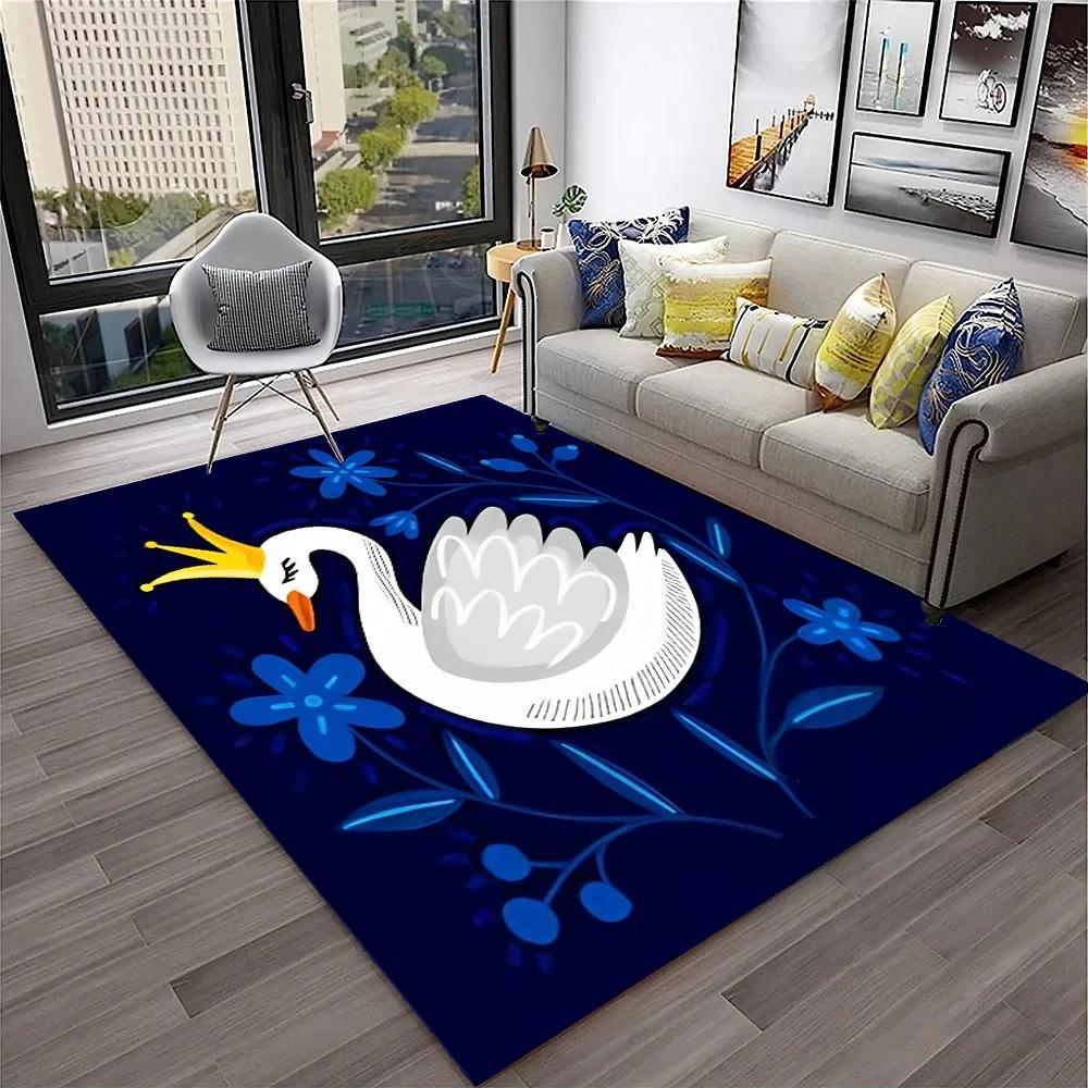 Cute Swan Princess Carpet Cartoon Animal Rug for Girl Teen Bedroom Sofa Decor Non-slip Floor Mat Entrance Doormat Kitchen Rugs