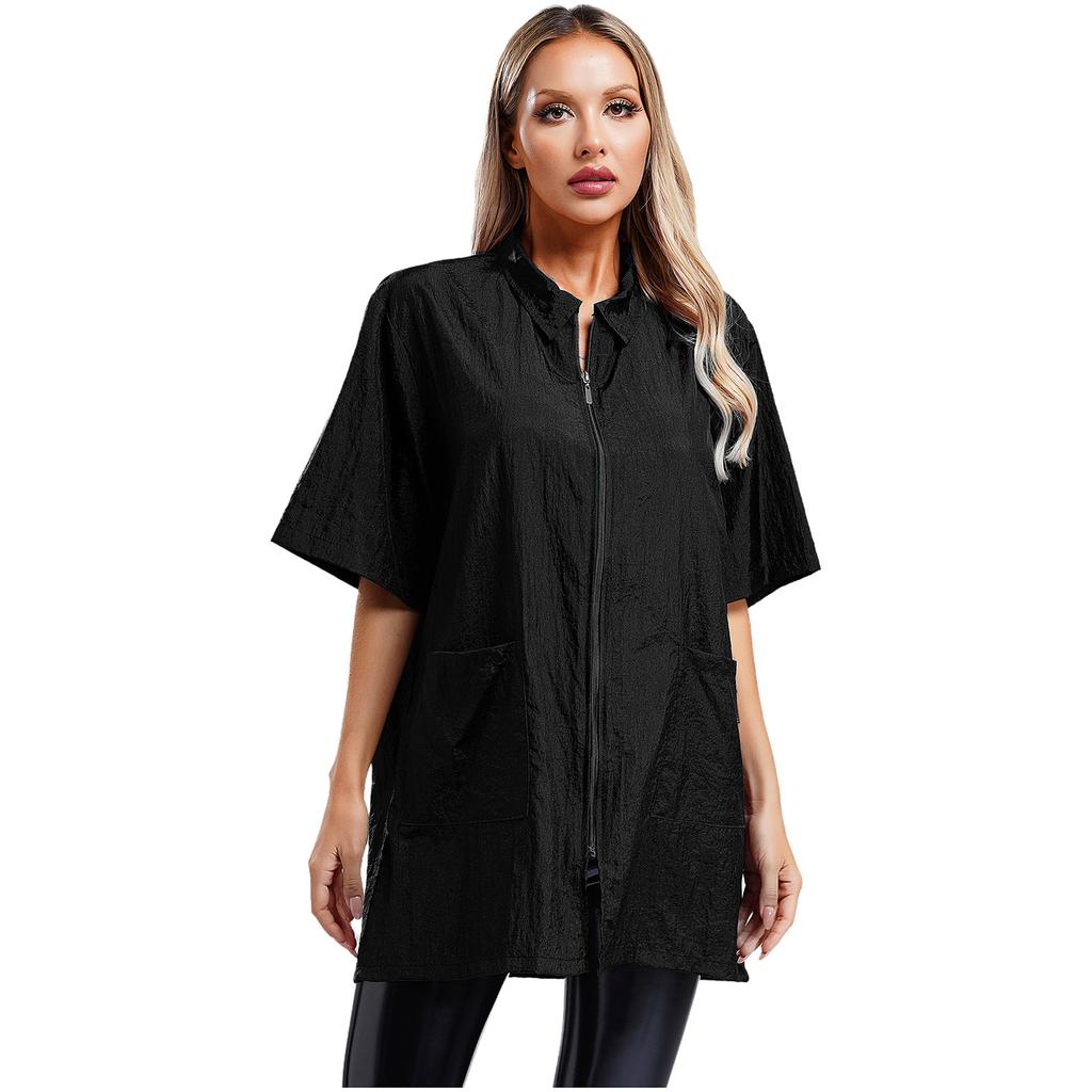 Unisex Herren Damen Wasserdichtes Friseurhemd Kurzarm Atmungsaktive Pflege-Schürze mit Taschen
