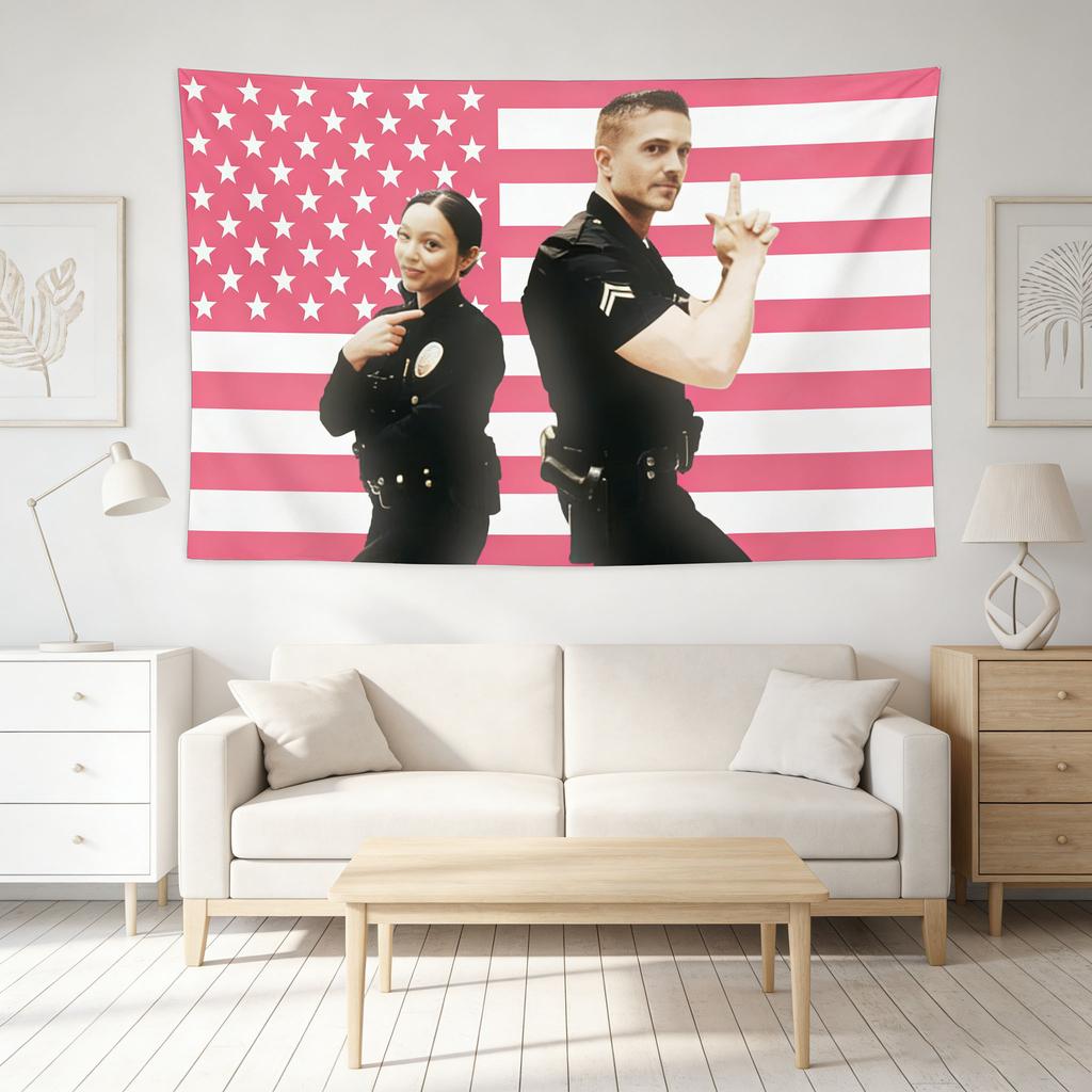 Lucy Chen  Tim Bradford Tapestry Poster Pink American Flag Print 100 Polyester Wall Decor Perfect for The Rookie Fans