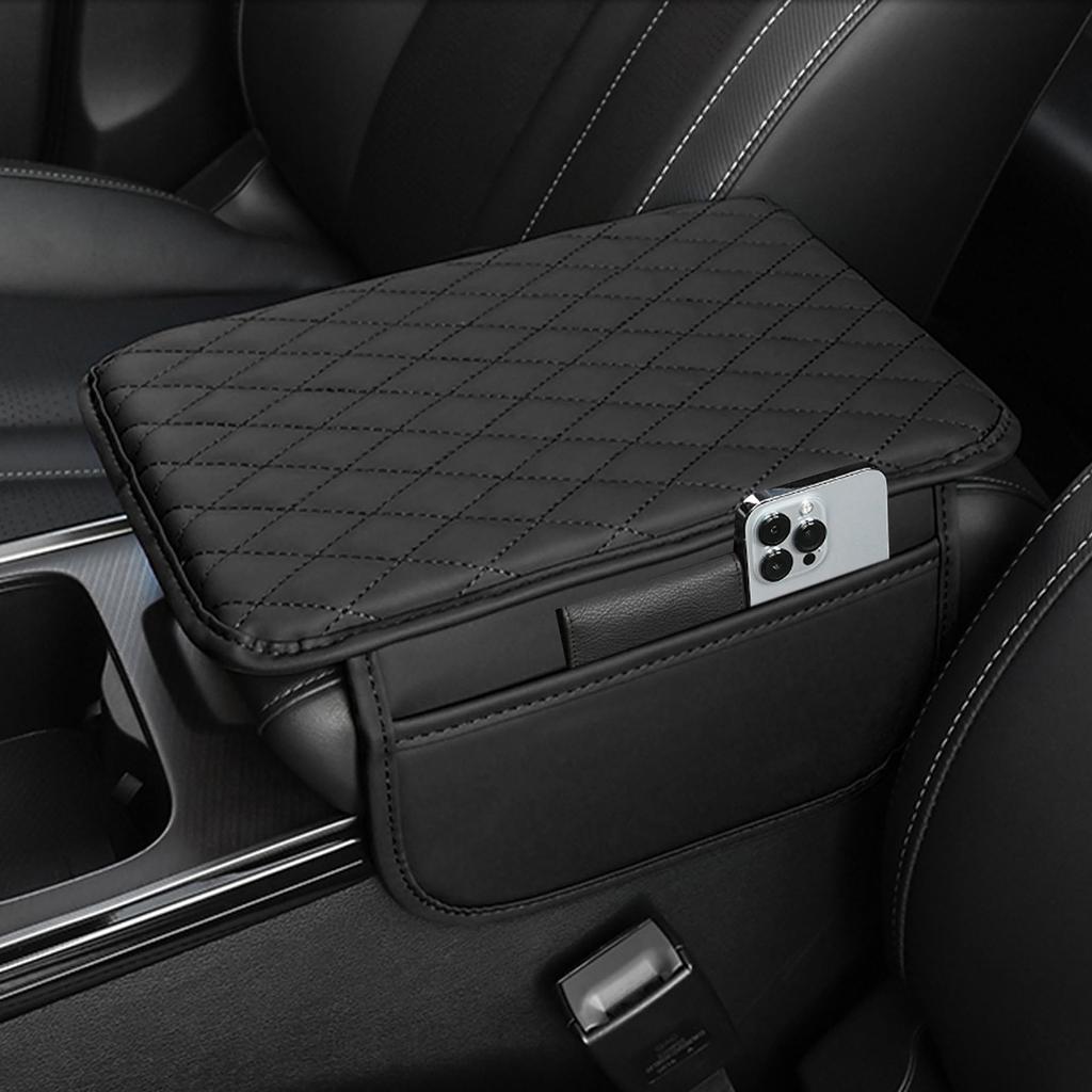 Car Armrest Box Pad Height Increasing Cushion Soft Nappa Leather Storage Bag for Vehicle