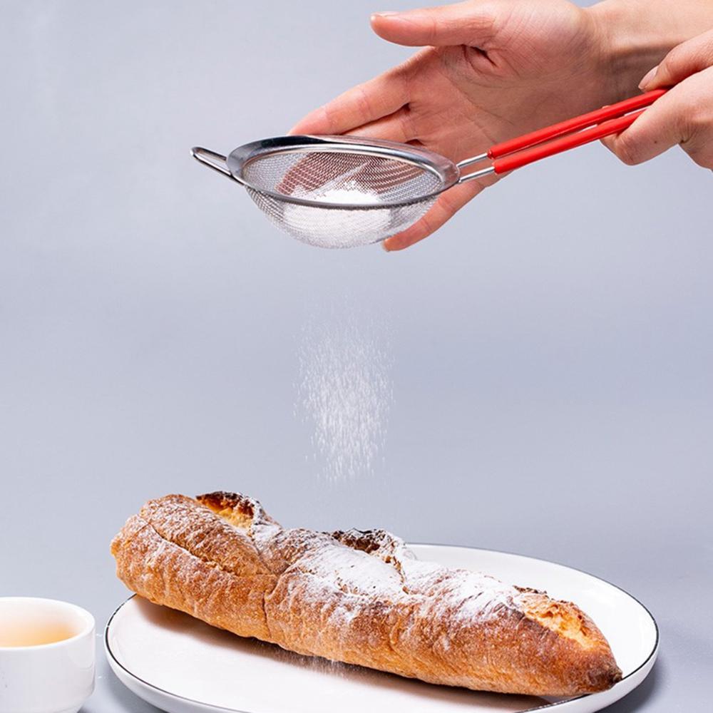Mesh Silicone Handle Strainer Stainless Steel Powder Sieve Sifting Tool Flour Sifter Filter Spoon
