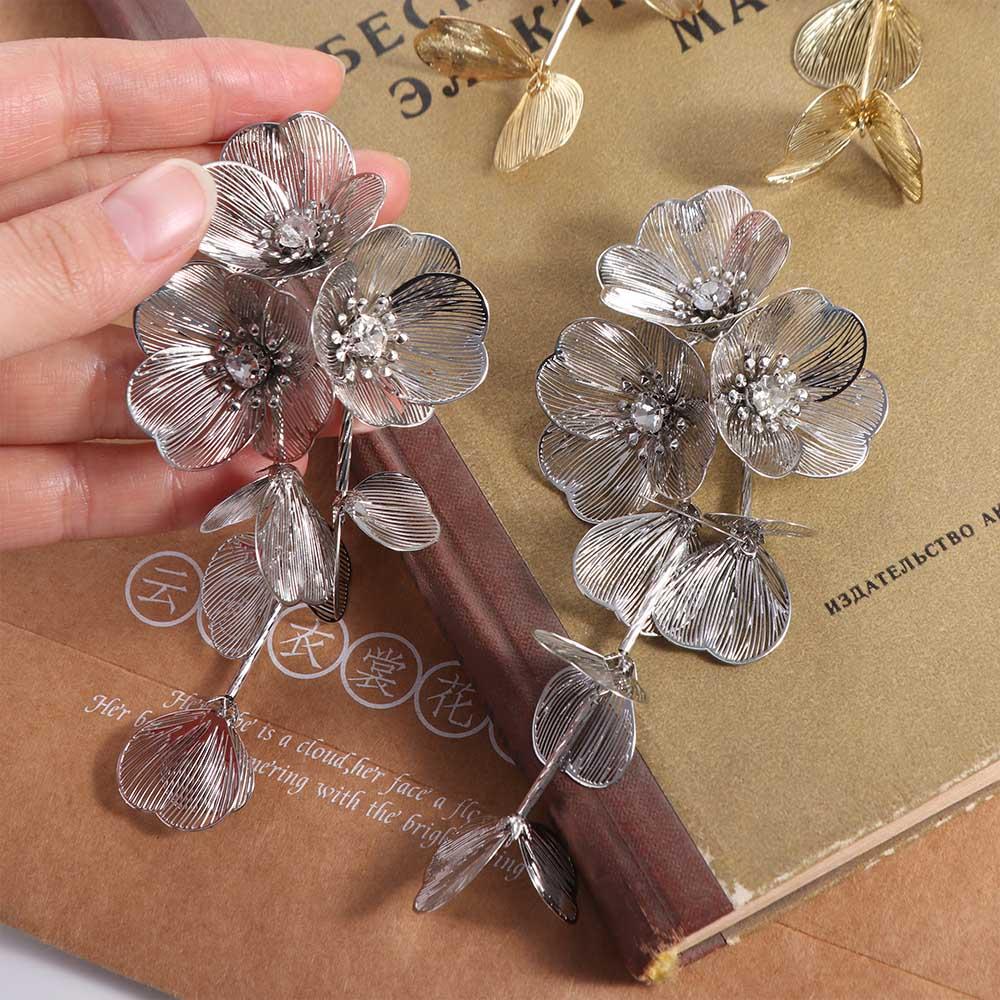 Exaggerated Big Flower Long Tassel Earrings Temperament Stud Earrings Women Earrings  Party