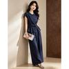 D.F.DEAR Women's Round Neck Two-Piece Set with Wide Leg Pants
