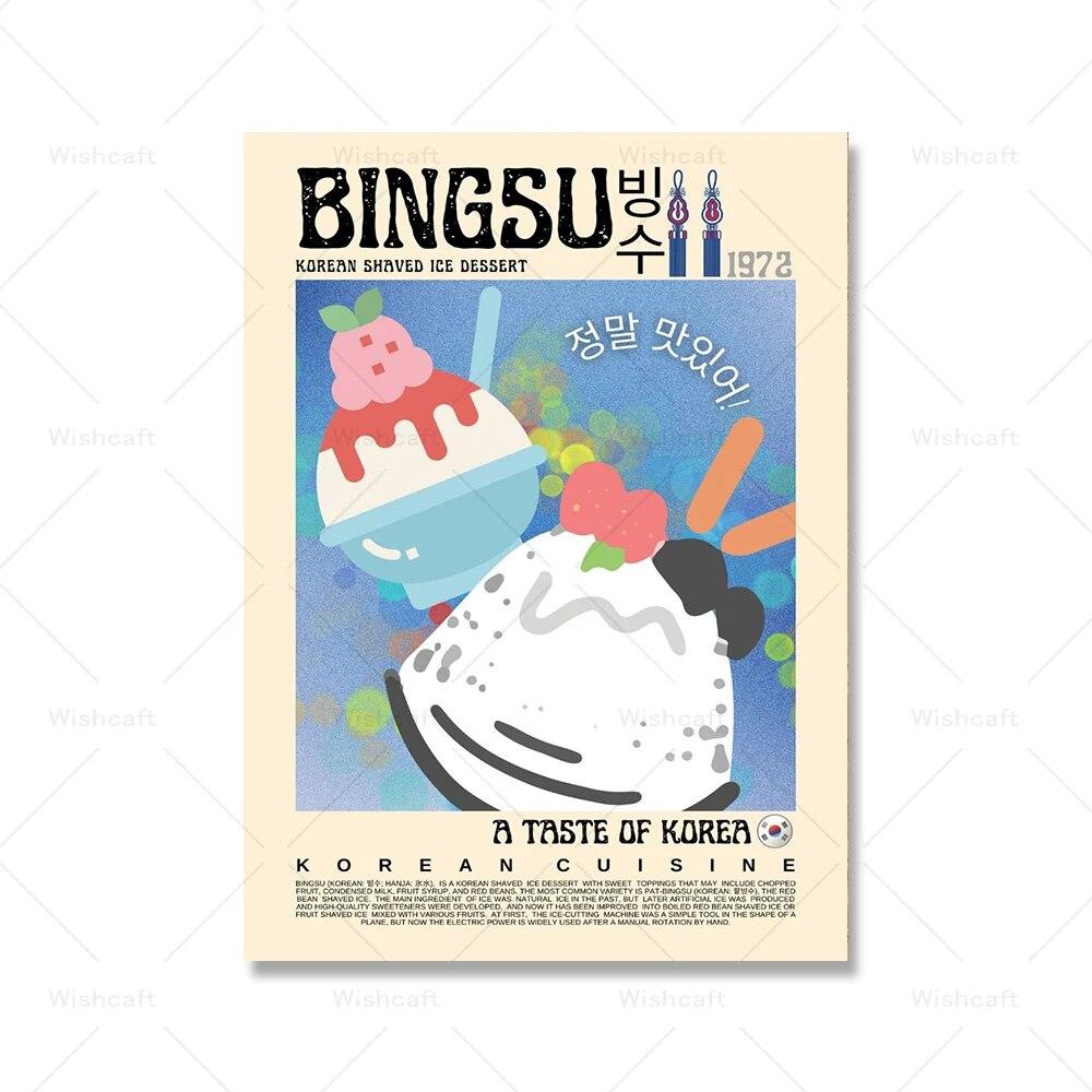 Gimbap Kimchi Bibimbap Poster Retro Style Korean Food Vintage Wall Art Pictures Cuisine Modern Kitchen Decor Prints Painting No Frame