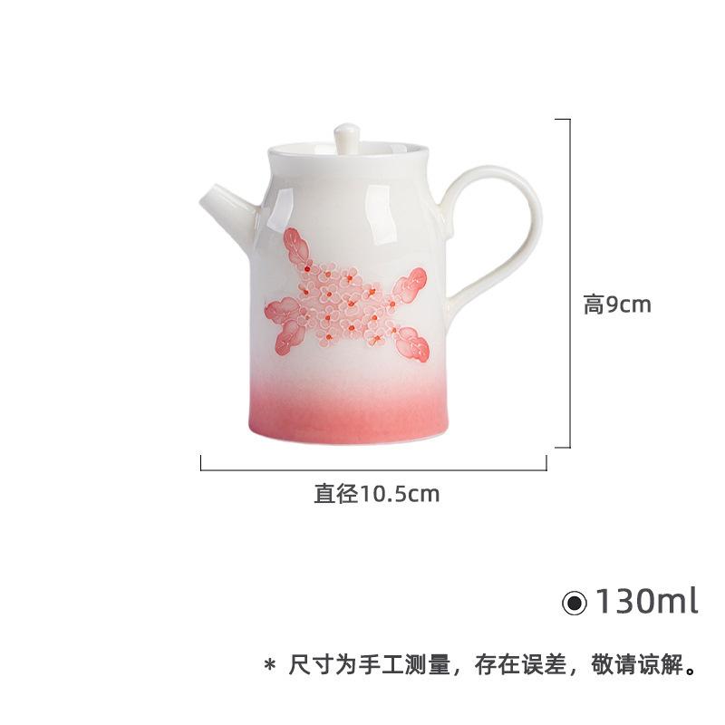 

130ml Hand Drawn Pink Flower High Teapot Aesthetic Tea Infuser Pot Tea Soaking Kettle With Ball Hole Tieguanyin Cha Collection