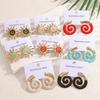 New Bohemian Color Enamel Sunflower Stud Earrings Spiral Stainless Steel Retro Earrings Ear Jewelry
