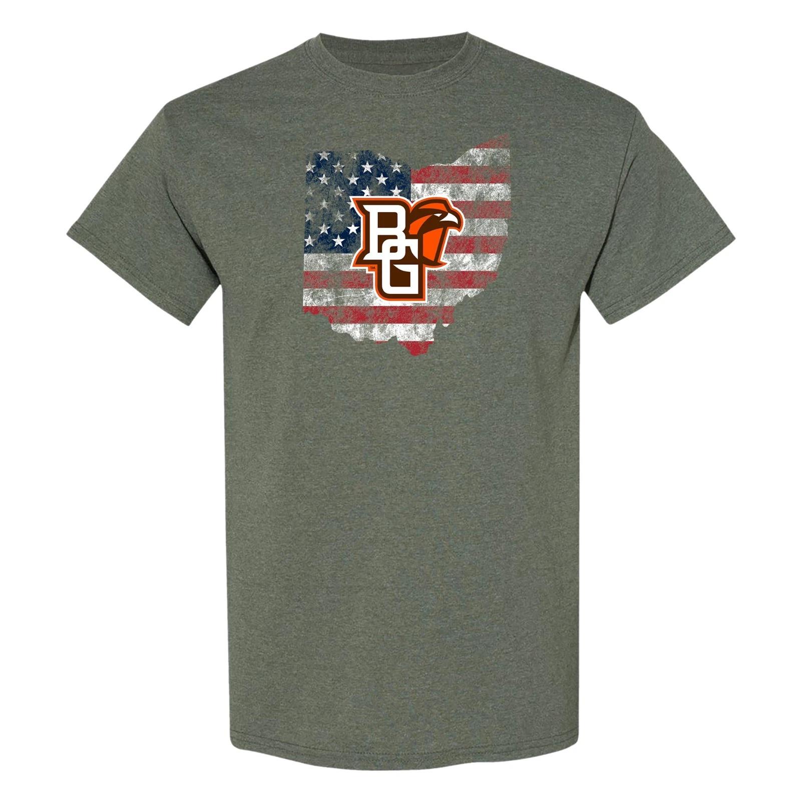 BGSU Patriotic State Silhouette T-Shirt - Heather Military XL
