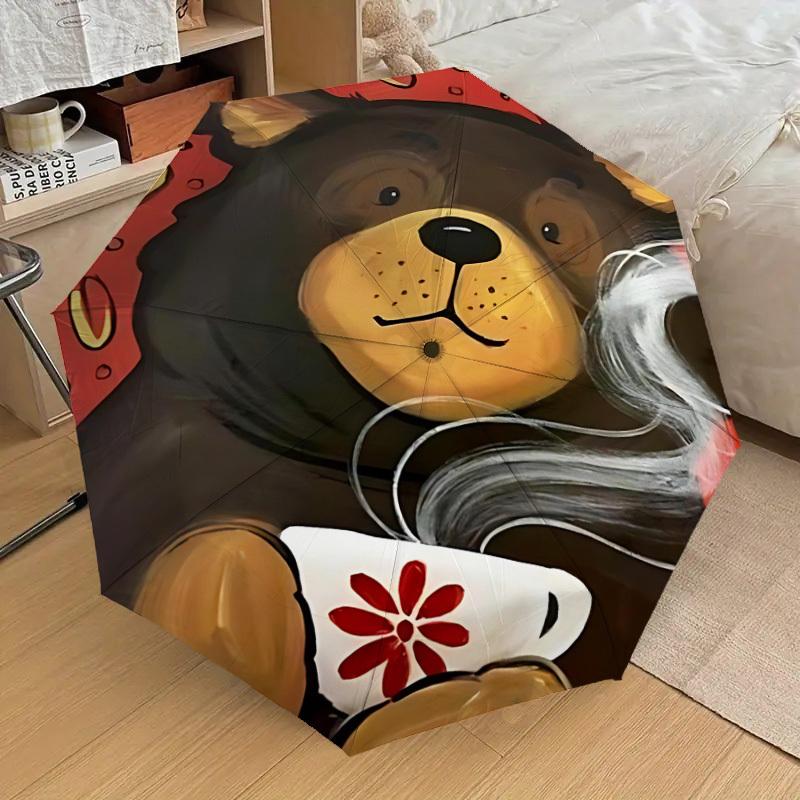 1PC Tea Bear Automatic Folding Umbrella - Compact 8-Rib Design, Durable Plastic & Iron, Lightweight for Outdoor Daily Use, Festive Gift092