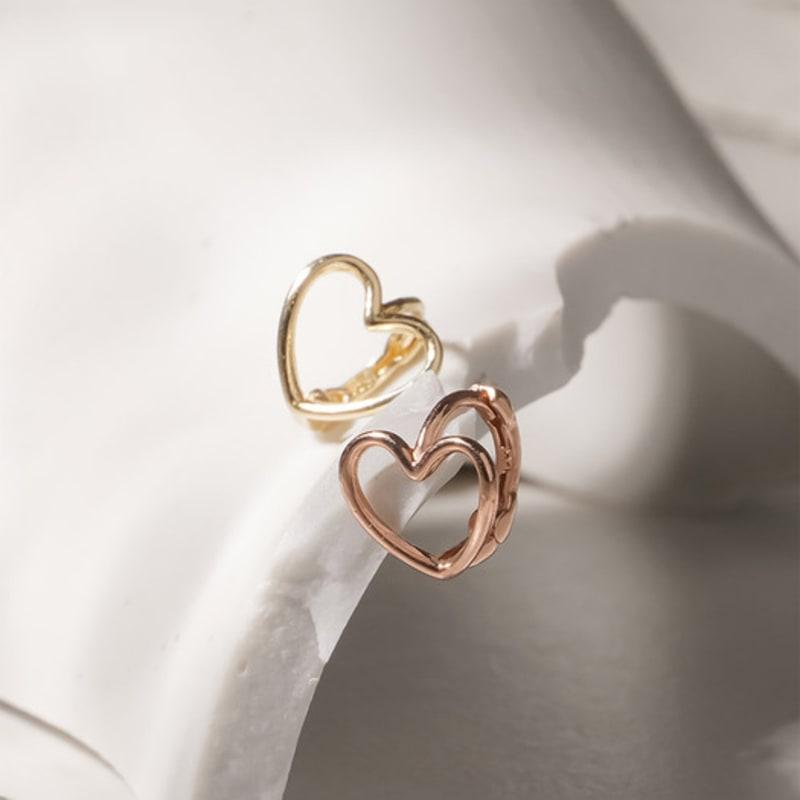 JEWNEL 14K Round Heart Ring One-Touch Earrings