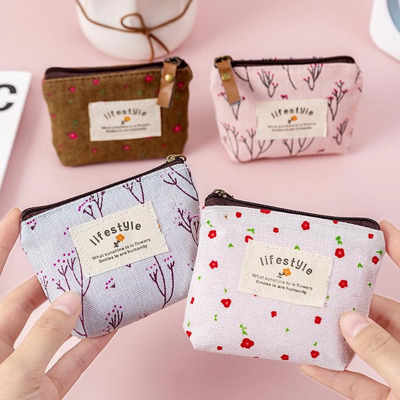 Flower Pattern Coin Purses Small Fresh Canvas Coin Wallet Lady Girls Earphone Coin Key Money Storage Bag Zipper Pouch