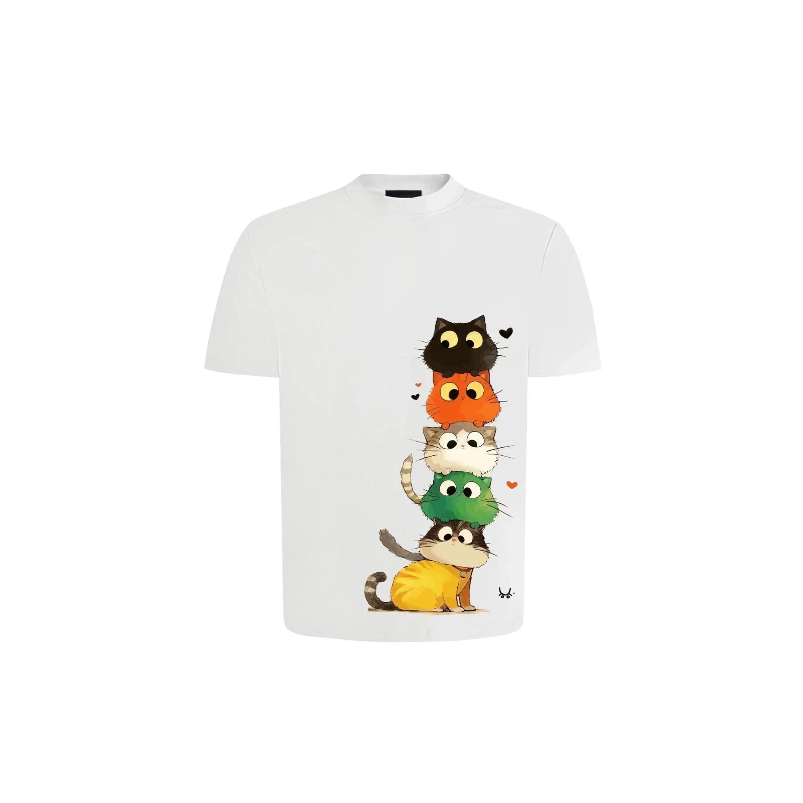 5 Cute Cats T-Shirt Kawaii Cat Cartoon Graphic Tee S