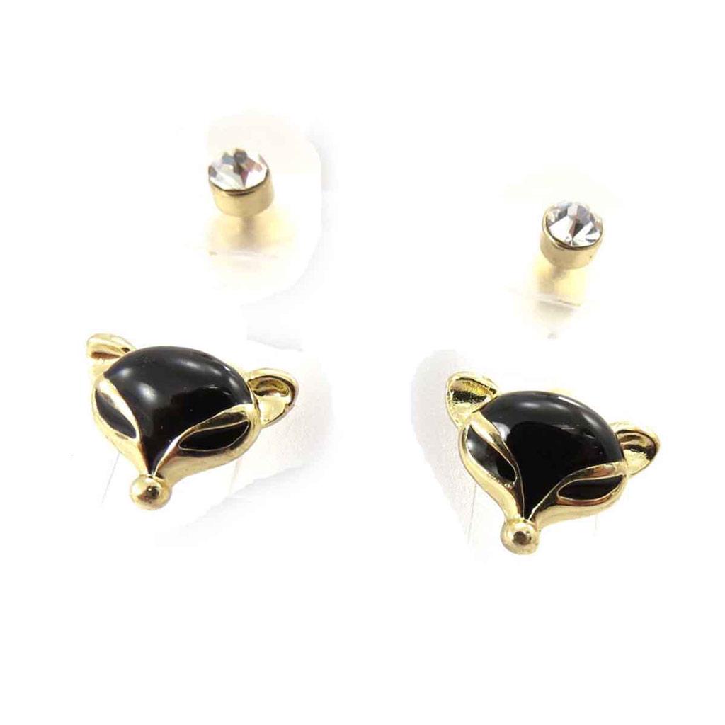 Les Trésors De Lily [J8193] - 2 Paar 'Fuchs'-Ohrringe schwarz/gold