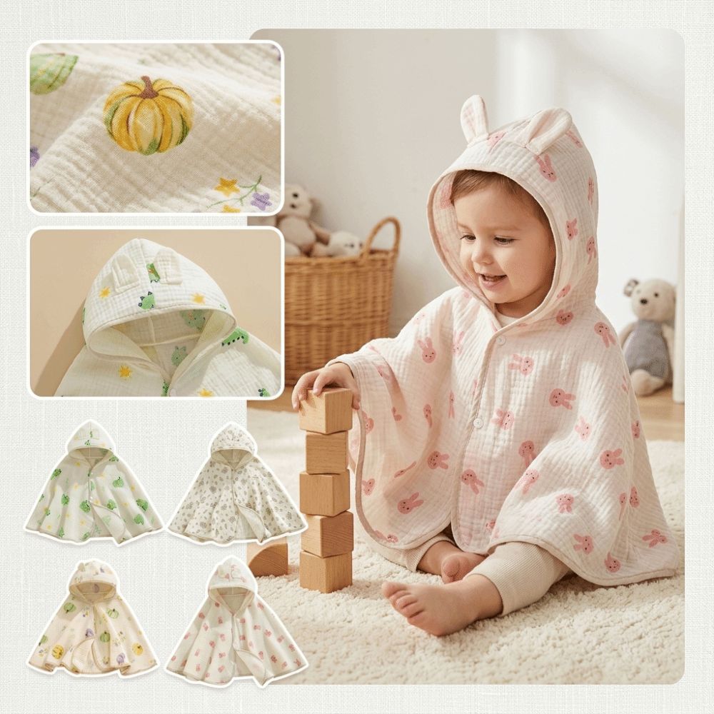 Cotton Children Sunscreen Cloak Ultra-Thin Design Uv Protection Infant Muslin Bath Cape Quick-Dry Cartoon Bath Towel Park