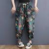 Women's Floral Print Denim Harem Pants Elastic High Waist Loose Fit Casual Trousers