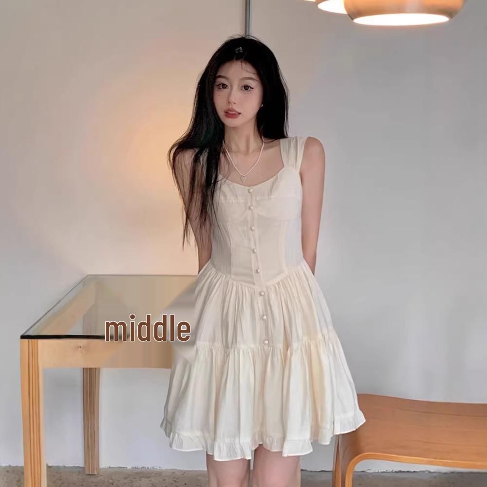 

Dopamine Style Sleeveless Solid Color Patchwork Cake Dress for Women, Summer 2026 XL абрикосовий