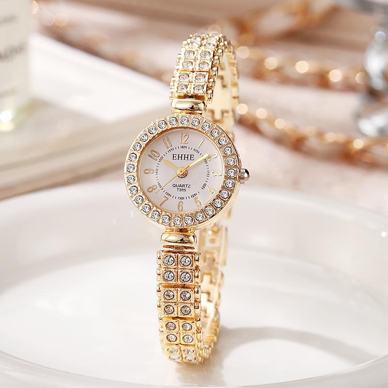 

Casual Rhinestone Quartz Watch Arabic Numerals Dial Wristwatch золотий/білий