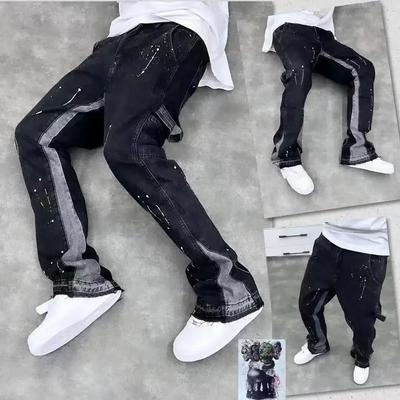 Trendy High Street Marka Erkek Kot Pantolon Bol Kesim Düz Paça Rahat Sürükleme Pantolonu Vintage