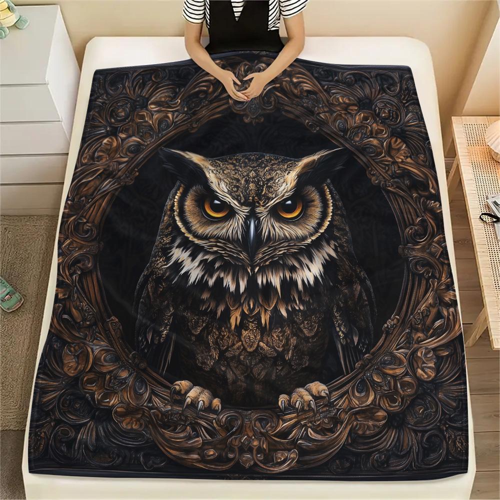 Vintage Patterned Owl Print Flannel Blanket, High quality Comfortable for All Seasons, Home Decor, Warmth and Comfort