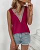 Women V Neck Lace Trim Short Sleeve Blouse Loose Solid Color Casual Summer Shirt Top G152#
