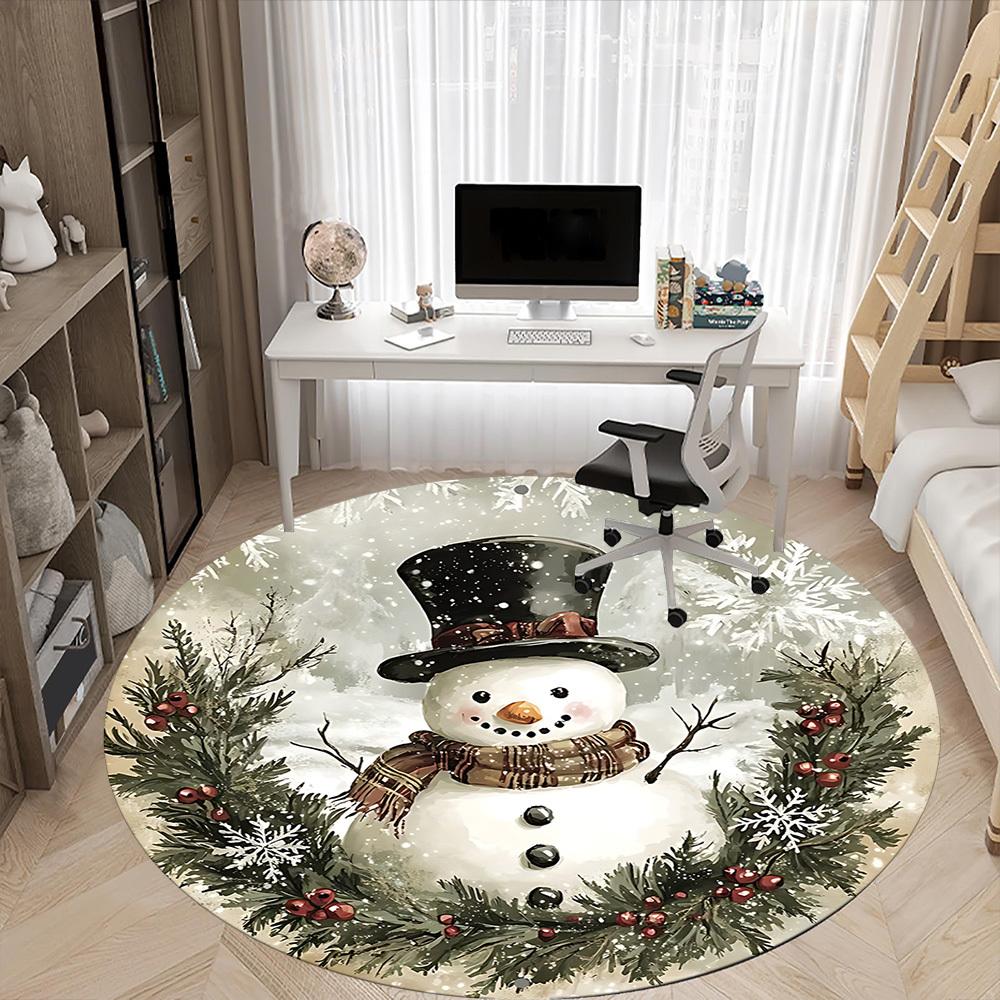1PC Winter Wonderland Office Round Area Rug, Mat Suitable For Office, Under Office Chairs Bedroom Living Room Home Decor, Room Deco
