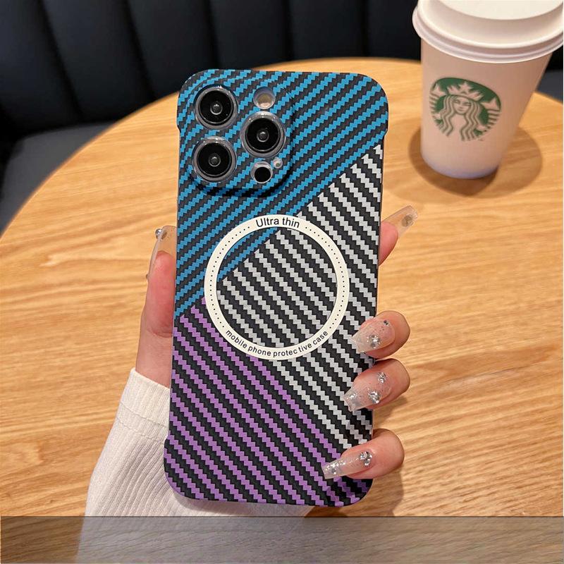 Carbon Fiber Texture Is Suitable for Apple 14promax Phone Cases, Iphone13 Anti-drop 12 Borderless Magnetic Protective Cases