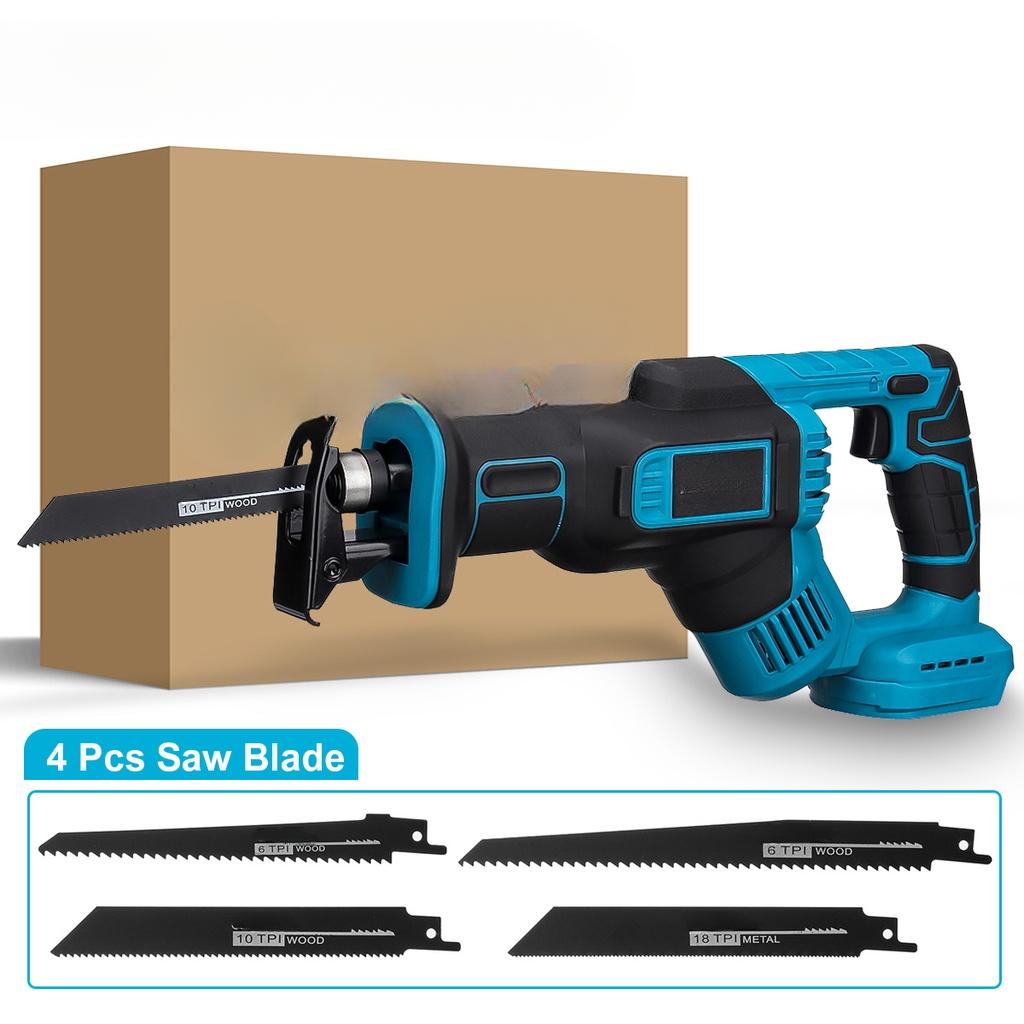 3000RPM 18V Cordless Electric Reciprocating Saw No Battery with 4PC Saw Blades Metal Wood Cutting Tool For 18V Battery