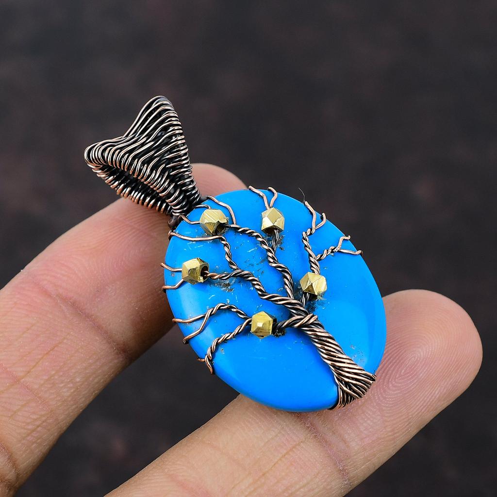Tree Of Life Sleeping Beauty Turquoise Pendant Copper Wire Wrapped Gemstone Pendants Handmade Pendant Copper Wire Wrap Jewelry Gift For Her