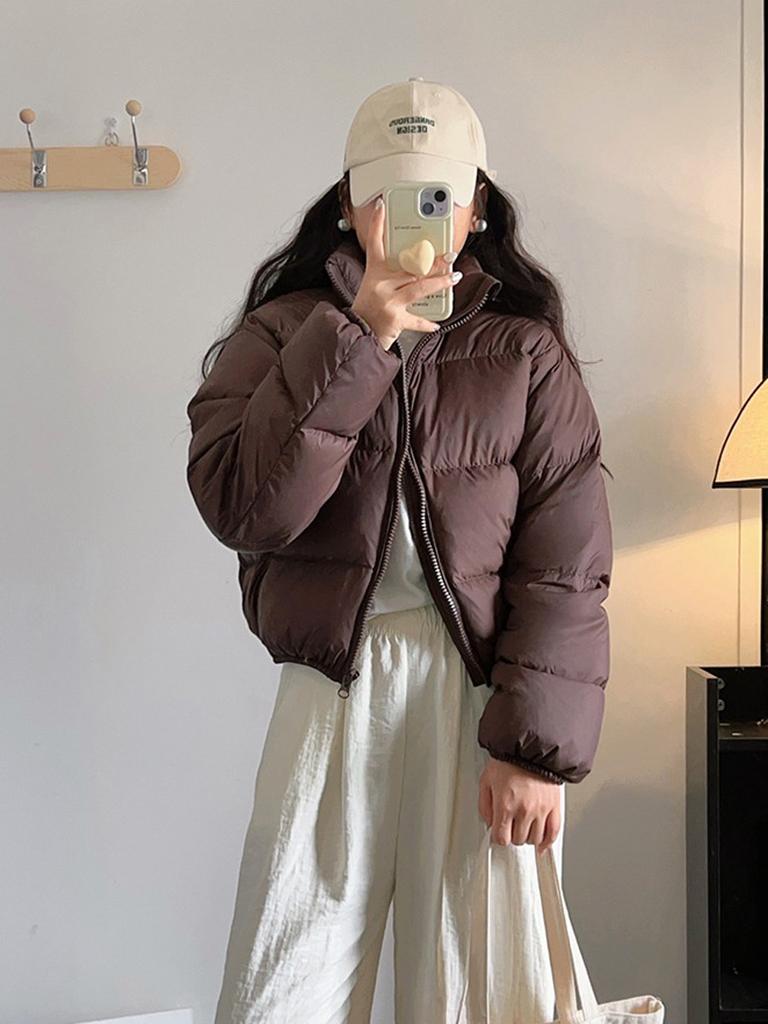 Down Cotton Puffer Jacket Women's Short Sleeve New Winter Thickened Student Cotton Coat Loose Bread Coat Outerwear
