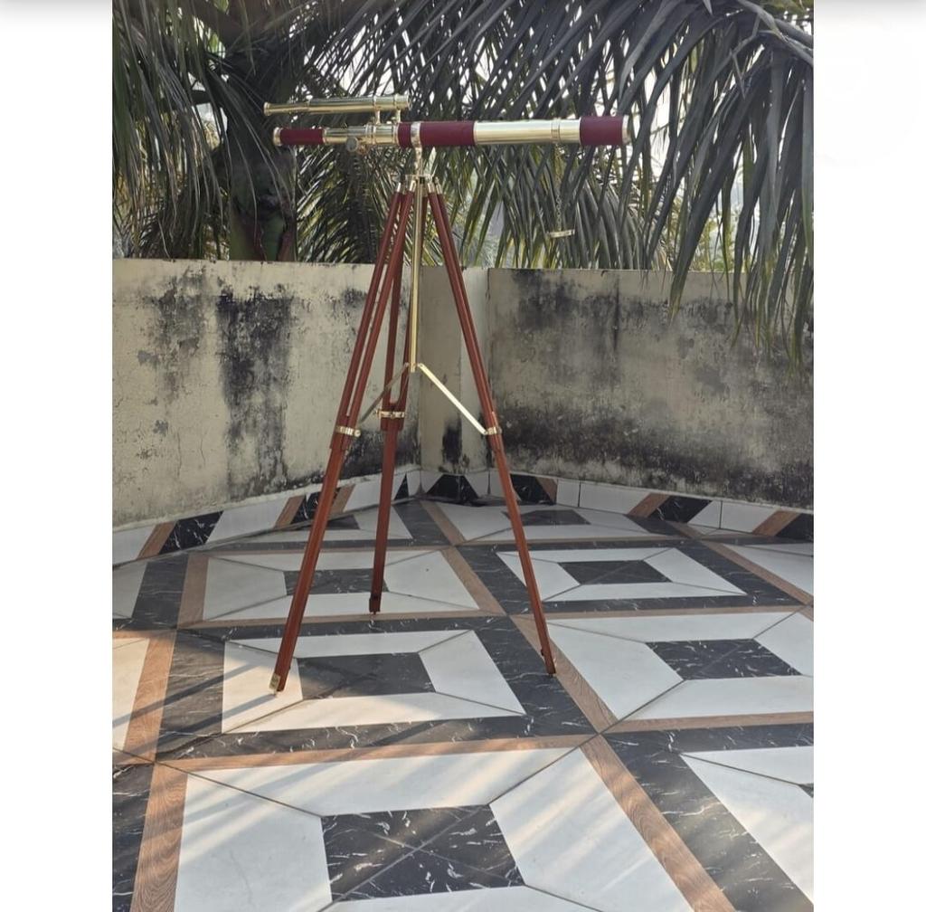 Luxury Vintage Brass Telescope with Wooden Tripod Nautical Home Decor Explorer Gift Office & Library Display