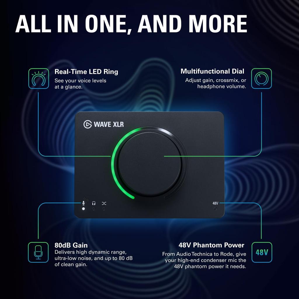 Elgato Wave XLR MK.2 USB Audio Interface DSP Mixer XLR Microphones 80dB Gain Onboard Effects Touch Mute Stream Deck Control PC Mac