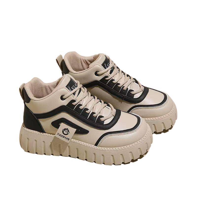 Board Shoes Women's New Summer Leather Waterproof and Non-slip Running Sneakers Platform-soled High-top Fashion Women's Shoes