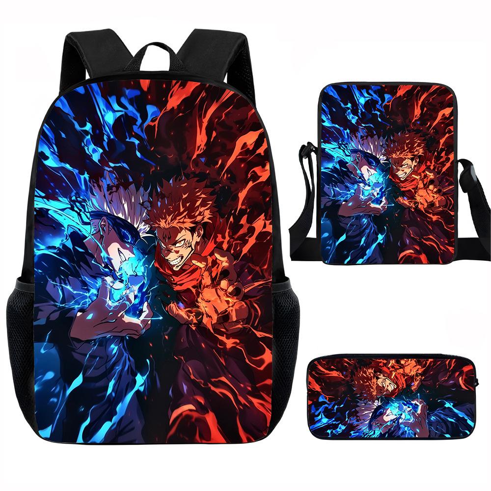 J-Jujutsu Kaisen 3pcs Set Backpack 40cm/15.7inch School Bags Shoulder Bag Pencil Case Computer Book Bag for Boys Girls Best Gift