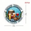 1pc Retro Metal Can Sign, 2D Flat Aluminum Beer Barrel Wall Art, Brown Wooden Barrel with White Foam & Beverage Containers, 20X20cm