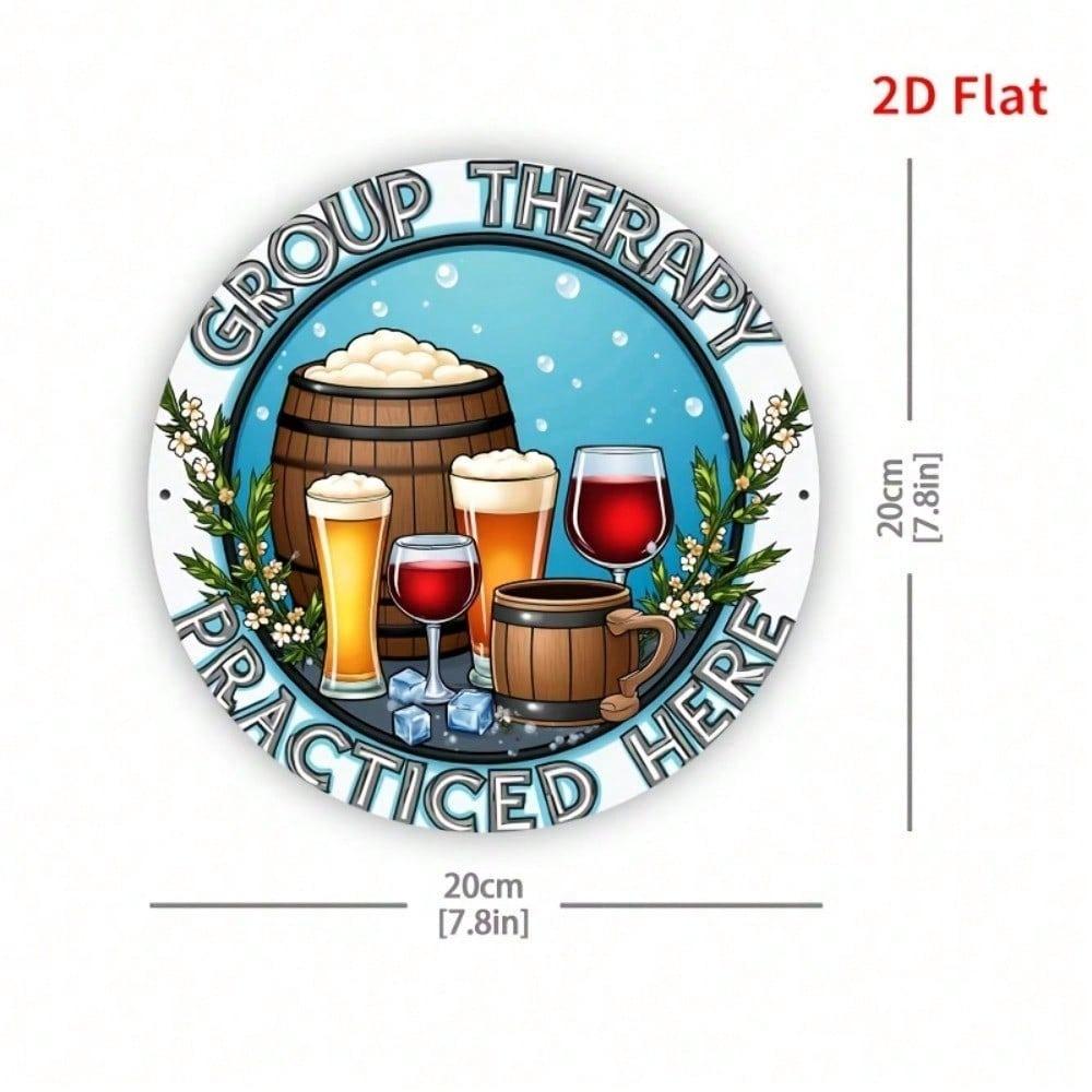 1pc Retro Metal Can Sign, 2D Flat Aluminum Beer Barrel Wall Art, Brown Wooden Barrel with White Foam & Beverage Containers, 20X20cm