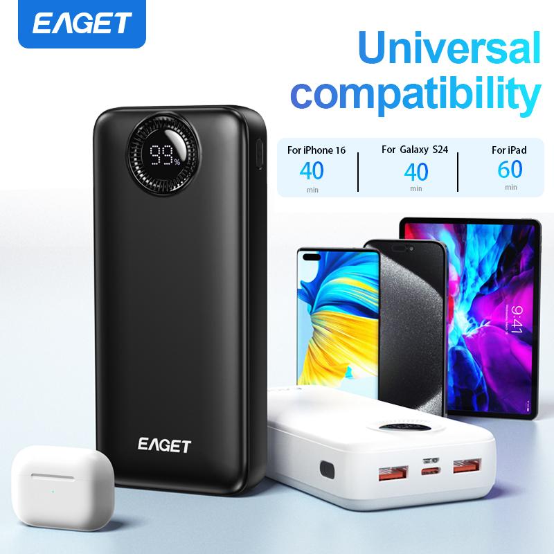 EAGET 20000mAh Powerbank PD 22.5W Superrask Lading Powerbank med LED Batteridisplay for iPhone 14-17 Android/Samsung/Nettbrett