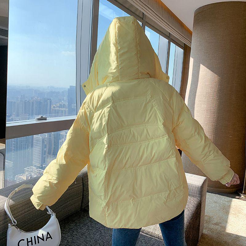 Damen 2025 Winter Kapuzen-Daunenjacke, kurz und zierlich mit verdickten weißen Entendaunen für eine lockere Passform.