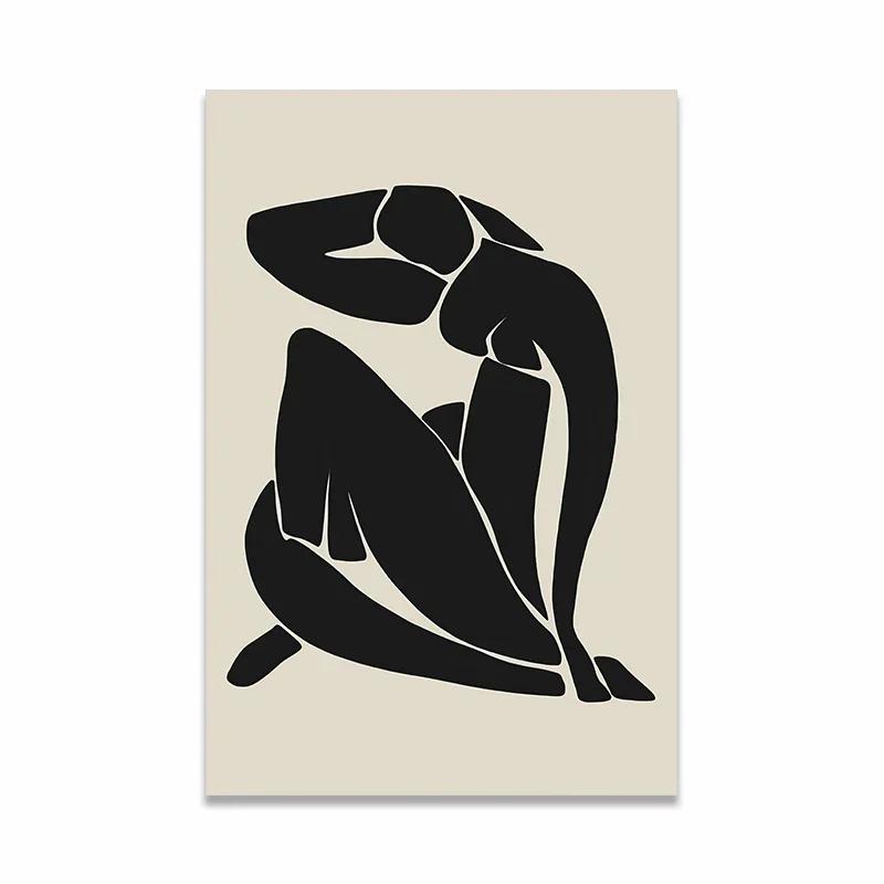 Arte de Parede Minimalista Escandinava Pintura a Óleo Abstrata Moderna Preto e Branco Impressão de Poster Decoração para Casa Quarto Sala de Estar