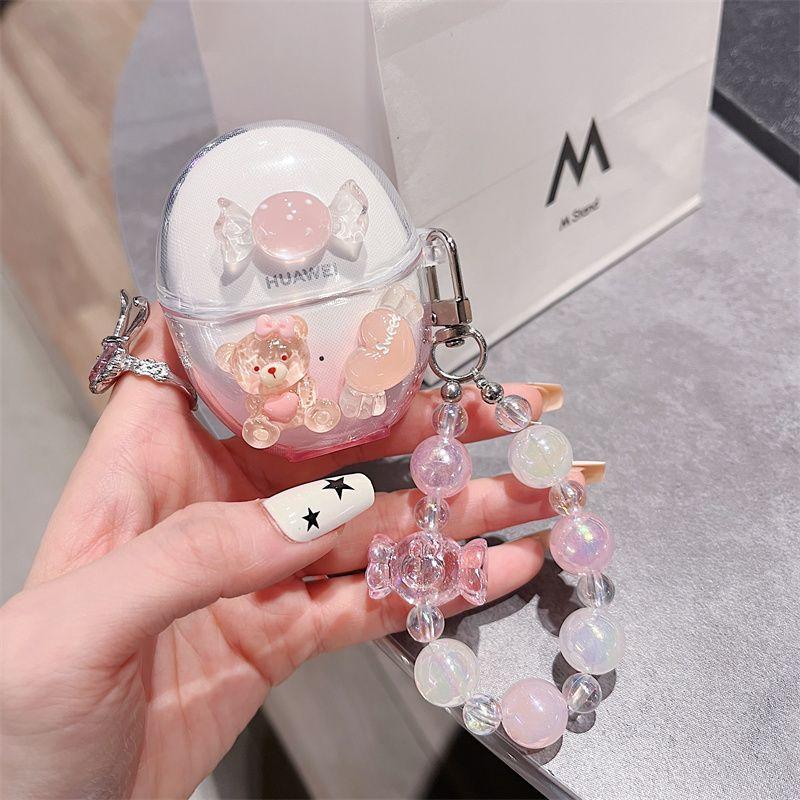 

Защитный чехол для гарнитуры Huawei Freebuds5 Freebuds 5 Zhizhen Edition Чехол для Bluetooth-наушников Huawei Freebuds SE2 Защитный чехол Креативная цепочка для девочки Huawei FreeBuds 5 [Gradient Pink Bear] + Chain