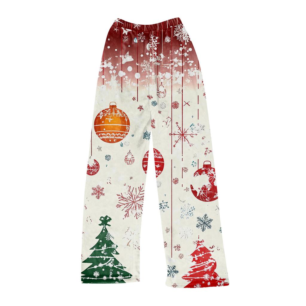 Women's Fashion Casual Christmas Printed Pants Plush Home Sleeping Pants