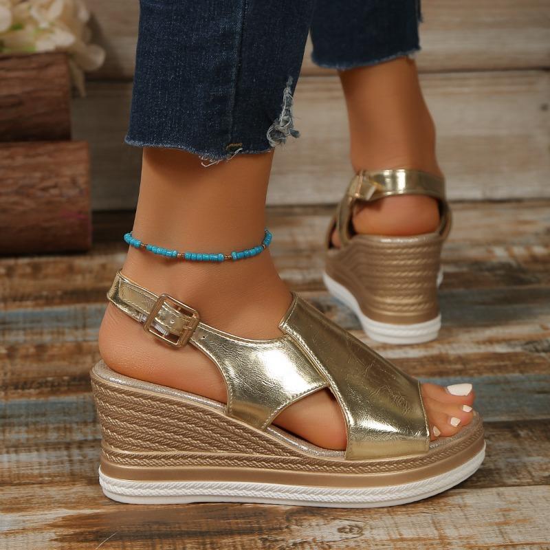 Women's Wide Width Single Strap Platform Sandals - Chunky Wedge Heel Beach Shoes for Summer, Fashion Slide Sandals
