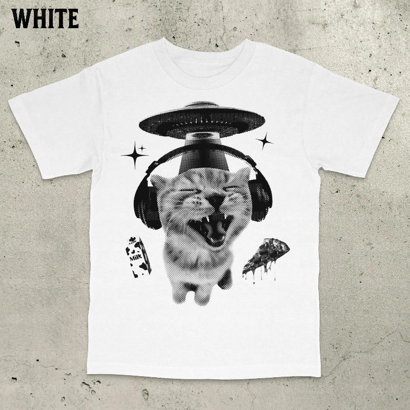 Alien Cat Meme Tshirt 90s Vintage Bootleg Y2k Kitten Tee Summer Unisexs And Unisexs Loose And Breathable Tshirt Top S