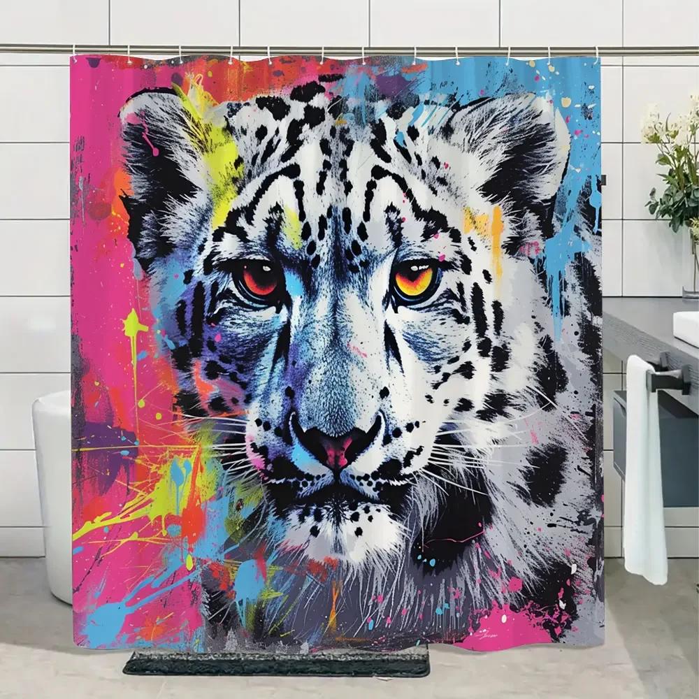 Jungle Wildlife Shower Curtain Tiger Plant Tropical Palm Leaf Polyester Fabric Shower Curtain Bathroom Decoration With Hooks S