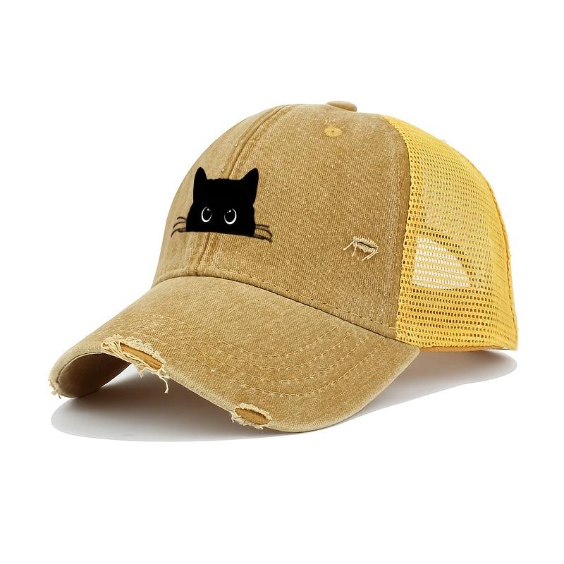 Casual Black Cat Printed Baseball Cap for Truck Drivers, Breathable, Lightweight,versatile,retro Vintage Vintage Duck Tongue Cap